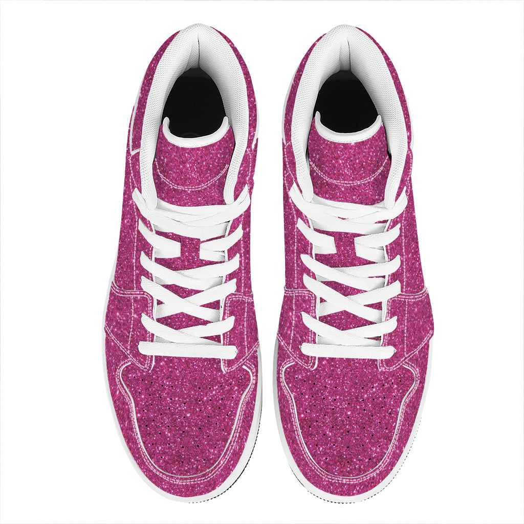 Magenta Pink (NOT Real) Glitter Print High Top Leather Sneakers