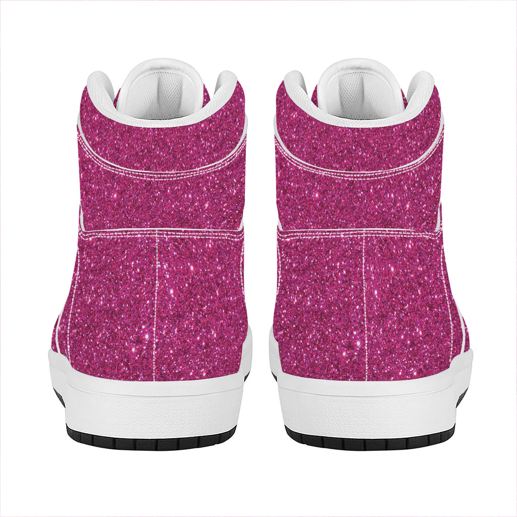 Magenta Pink (NOT Real) Glitter Print High Top Leather Sneakers