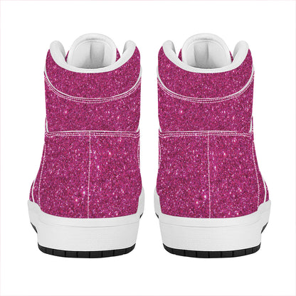 Magenta Pink (NOT Real) Glitter Print High Top Leather Sneakers