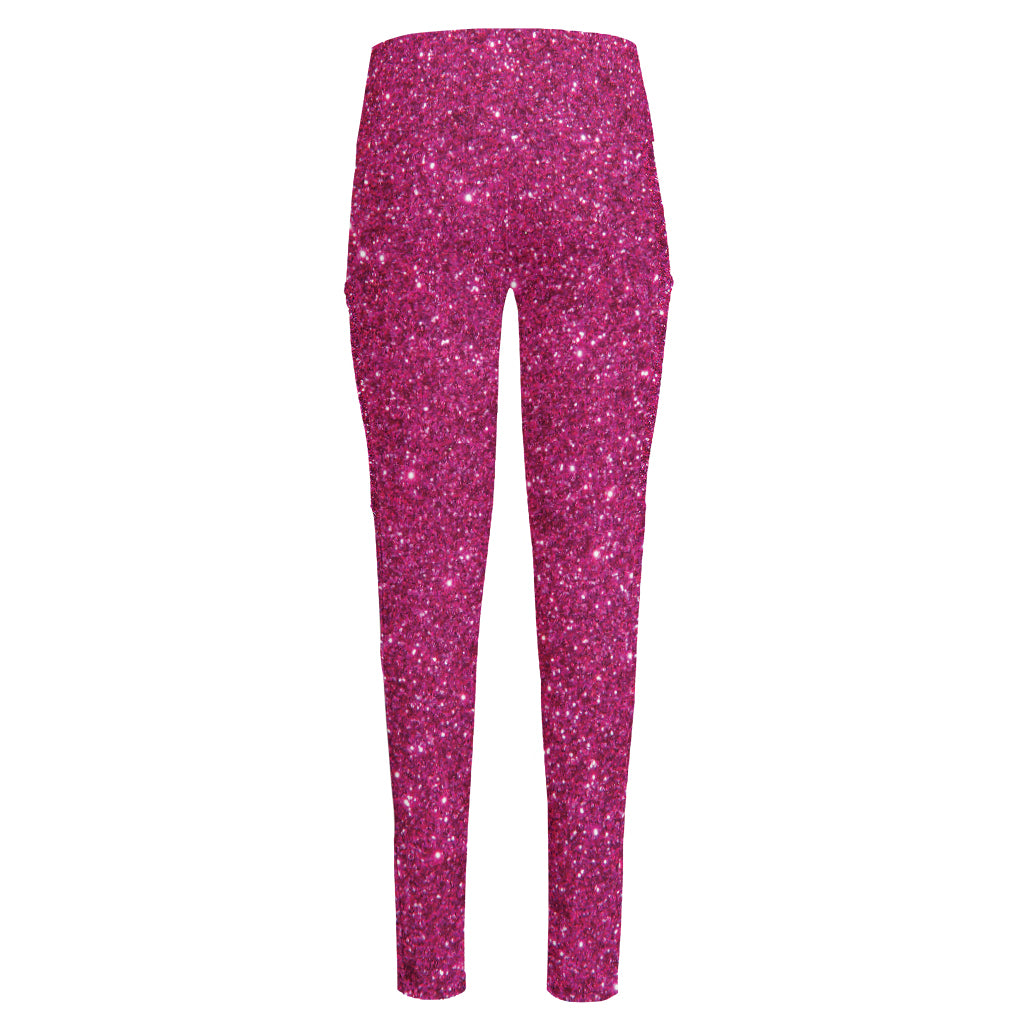 Magenta Pink (NOT Real) Glitter Print High-Waisted Pocket Leggings