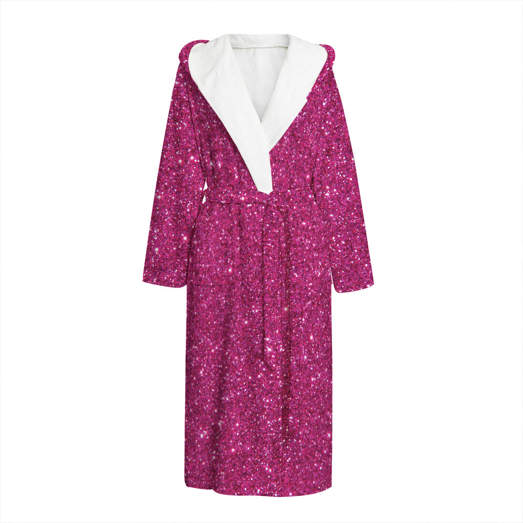 Magenta Pink (NOT Real) Glitter Print Hooded Bathrobe