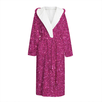 Magenta Pink (NOT Real) Glitter Print Hooded Bathrobe