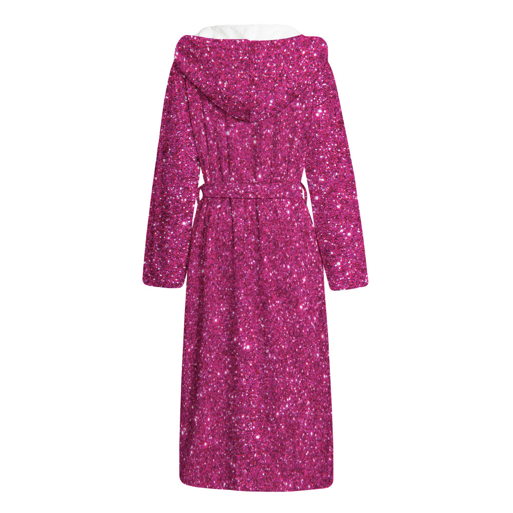 Magenta Pink (NOT Real) Glitter Print Hooded Bathrobe