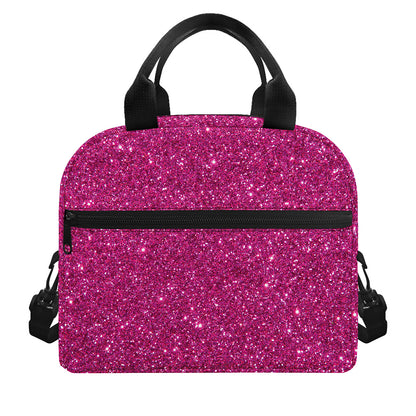 Magenta Pink (NOT Real) Glitter Print Insulated Lunch Bag