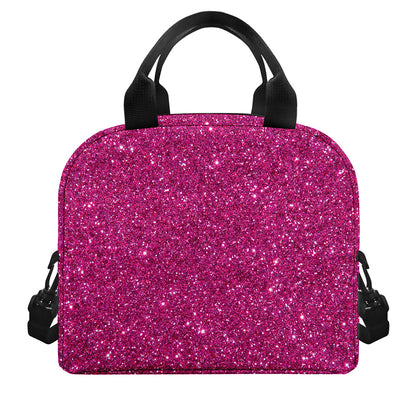 Magenta Pink (NOT Real) Glitter Print Insulated Lunch Bag