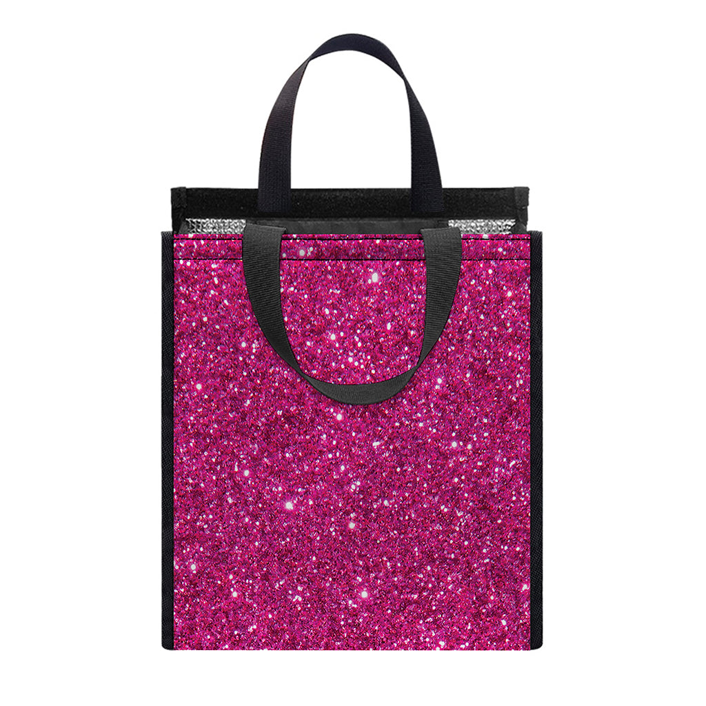 Magenta Pink (NOT Real) Glitter Print Insulated Lunch Tote