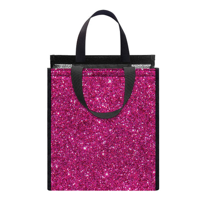 Magenta Pink (NOT Real) Glitter Print Insulated Lunch Tote