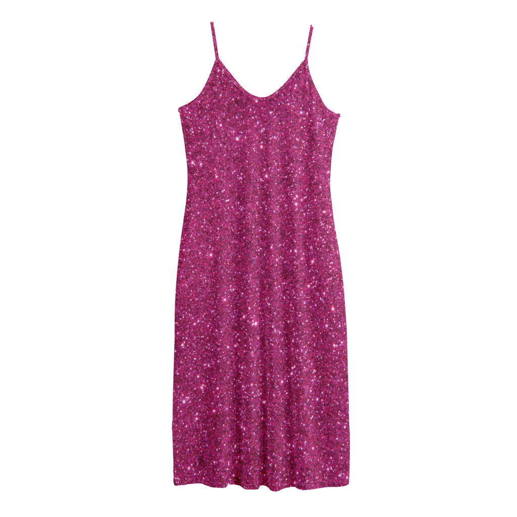 Magenta Pink (NOT Real) Glitter Print Jersey Midi Cami Dress