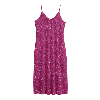 Magenta Pink (NOT Real) Glitter Print Jersey Midi Cami Dress