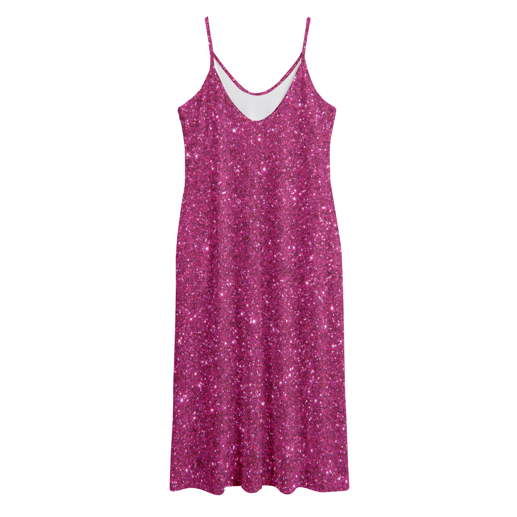 Magenta Pink (NOT Real) Glitter Print Jersey Midi Cami Dress
