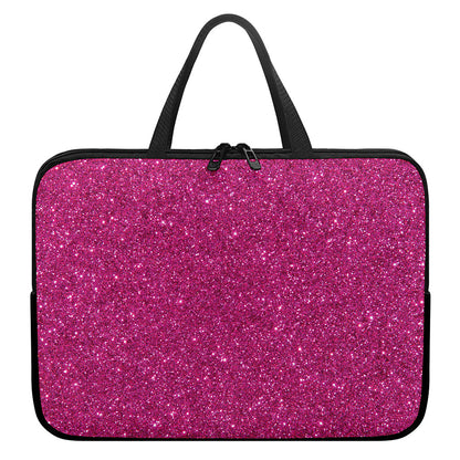 Magenta Pink (NOT Real) Glitter Print Laptop Sleeve With Handle