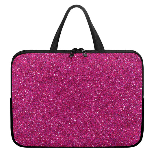 Magenta Pink (NOT Real) Glitter Print Laptop Sleeve With Handle