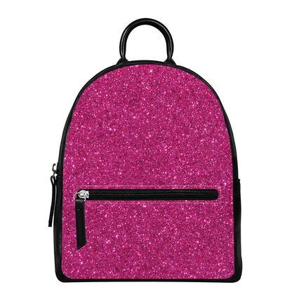 Magenta Pink (NOT Real) Glitter Print Leather Backpack