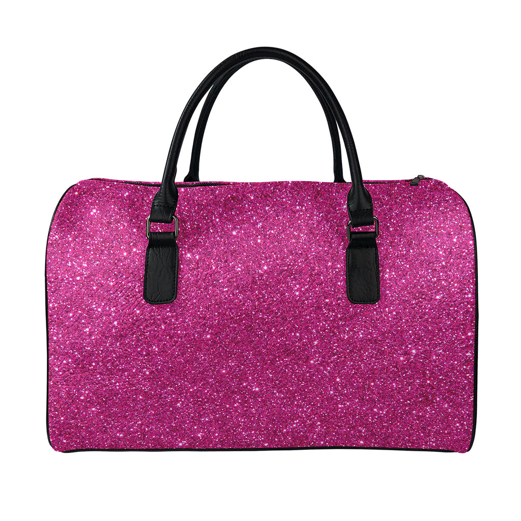 Magenta Pink (NOT Real) Glitter Print Leather Duffle Bag