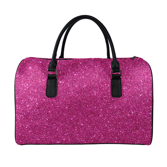 Magenta Pink (NOT Real) Glitter Print Leather Duffle Bag