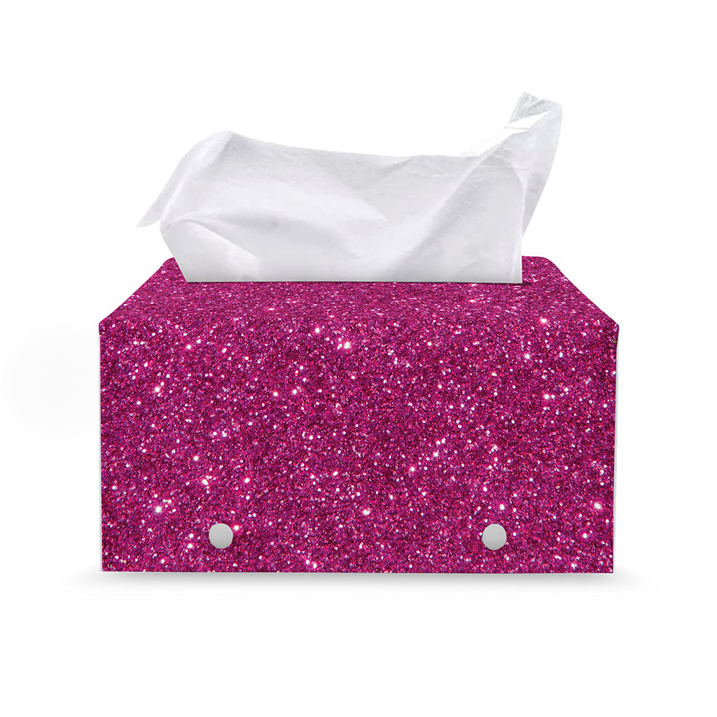 Magenta Pink (NOT Real) Glitter Print Leather Tissue Box Cover