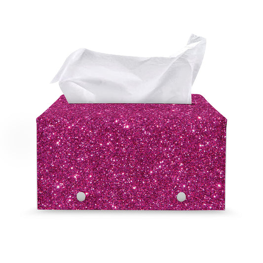 Magenta Pink (NOT Real) Glitter Print Leather Tissue Box Cover