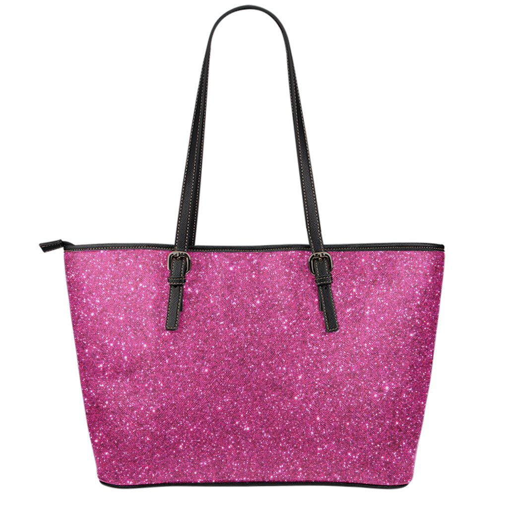 Magenta Pink (NOT Real) Glitter Print Leather Tote Bag