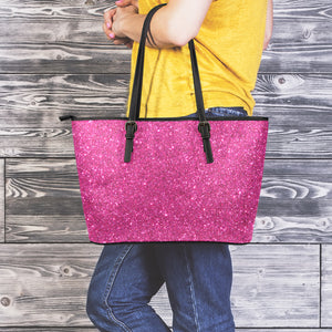 Magenta Pink (NOT Real) Glitter Print Leather Tote Bag