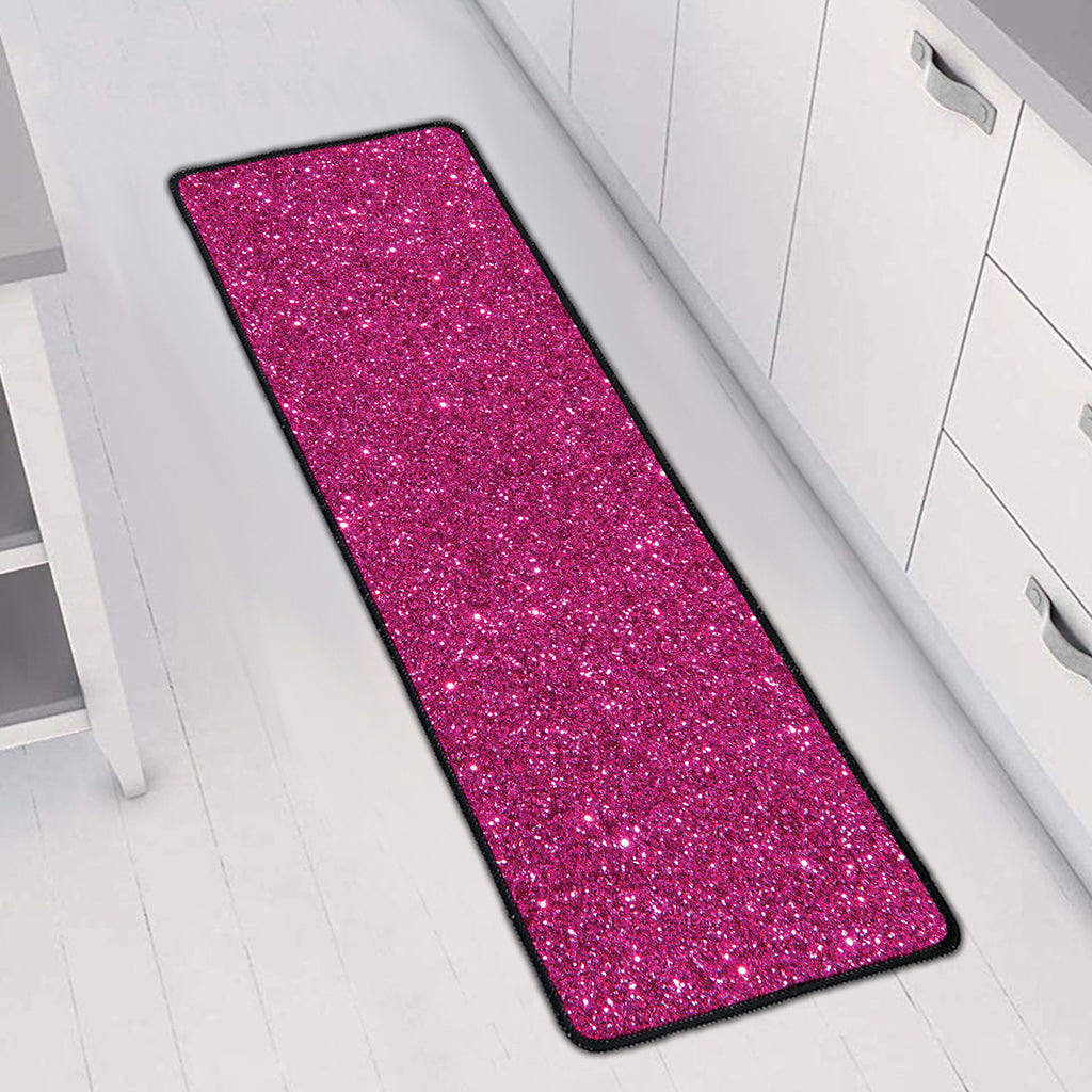Magenta Pink (NOT Real) Glitter Print Long Kitchen Mat