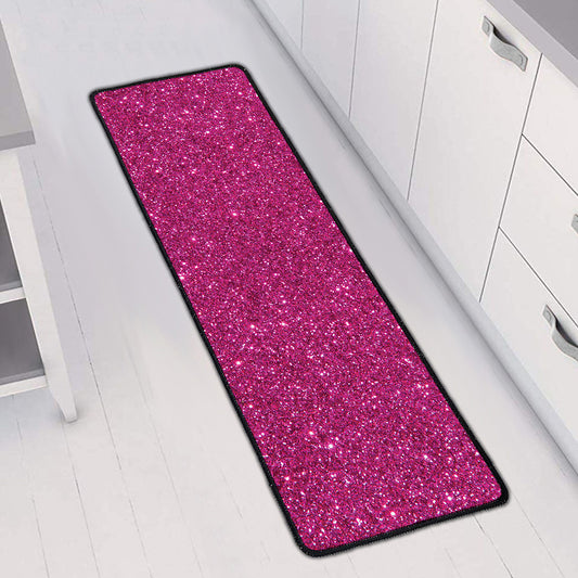 Magenta Pink (NOT Real) Glitter Print Long Kitchen Mat