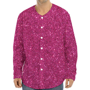 Magenta Pink (NOT Real) Glitter Print Long Sleeve Baseball Jersey