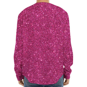 Magenta Pink (NOT Real) Glitter Print Long Sleeve Baseball Jersey