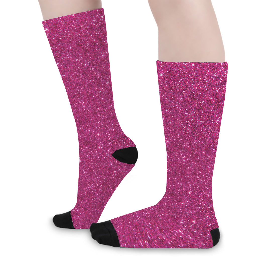 Magenta Pink (NOT Real) Glitter Print Long Socks