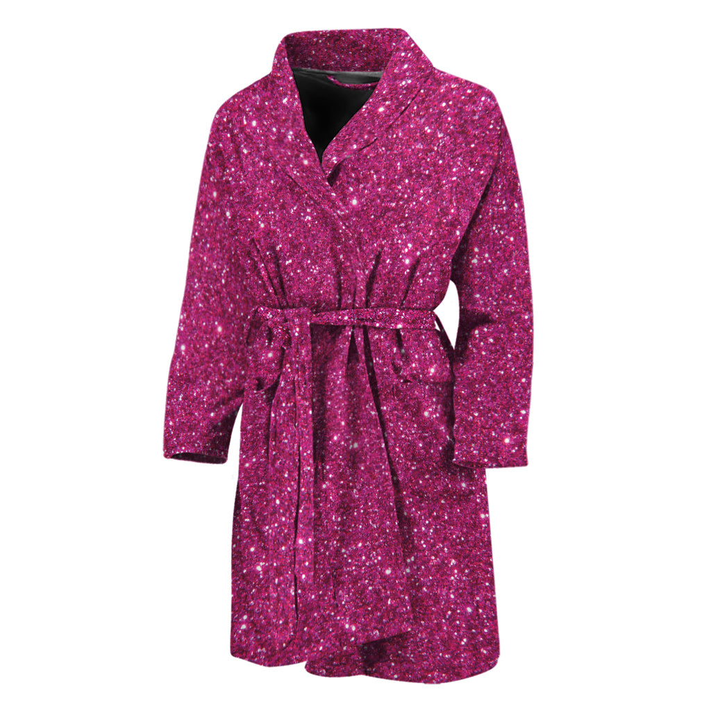 Magenta Pink (NOT Real) Glitter Print Men's Bathrobe