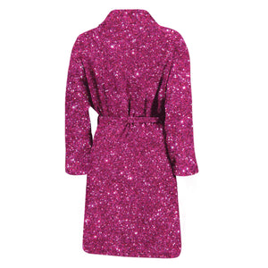 Magenta Pink (NOT Real) Glitter Print Men's Bathrobe