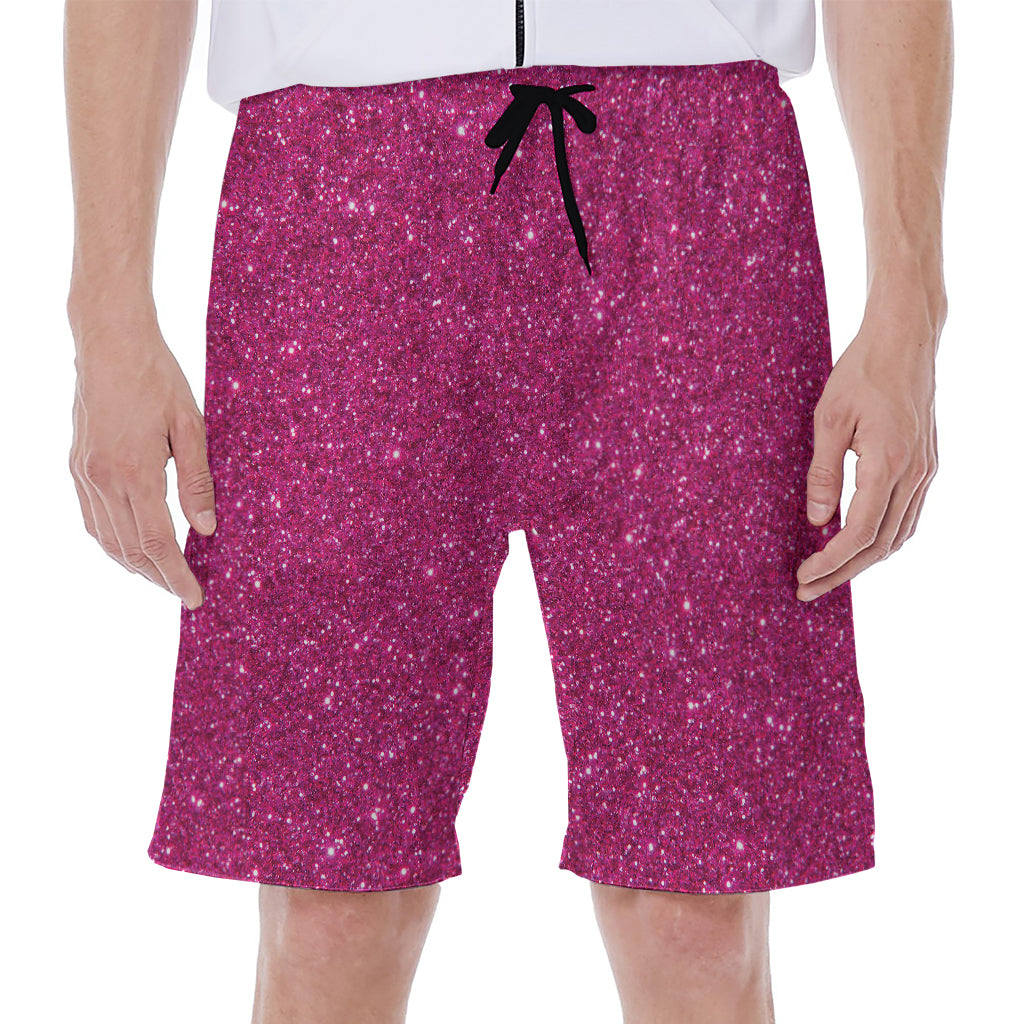 Magenta Pink (NOT Real) Glitter Print Men's Beach Shorts