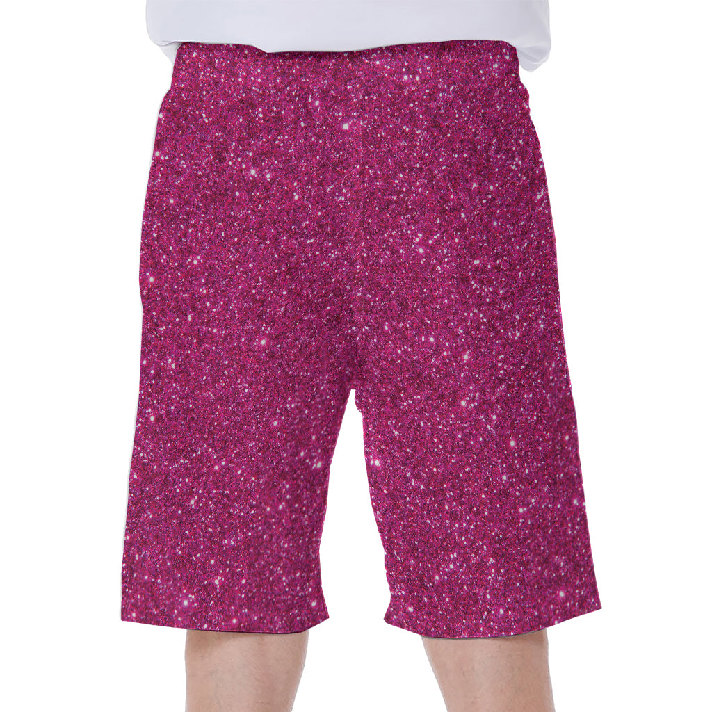 Magenta Pink (NOT Real) Glitter Print Men's Beach Shorts