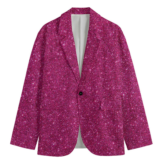 Magenta Pink (NOT Real) Glitter Print Men's Blazer