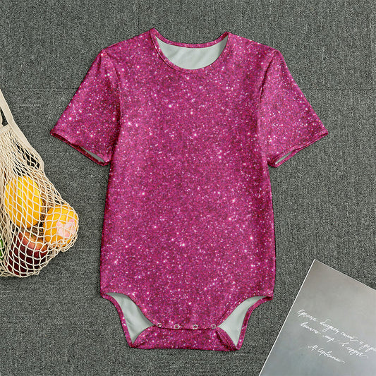 Magenta Pink (NOT Real) Glitter Print Men's Bodysuit