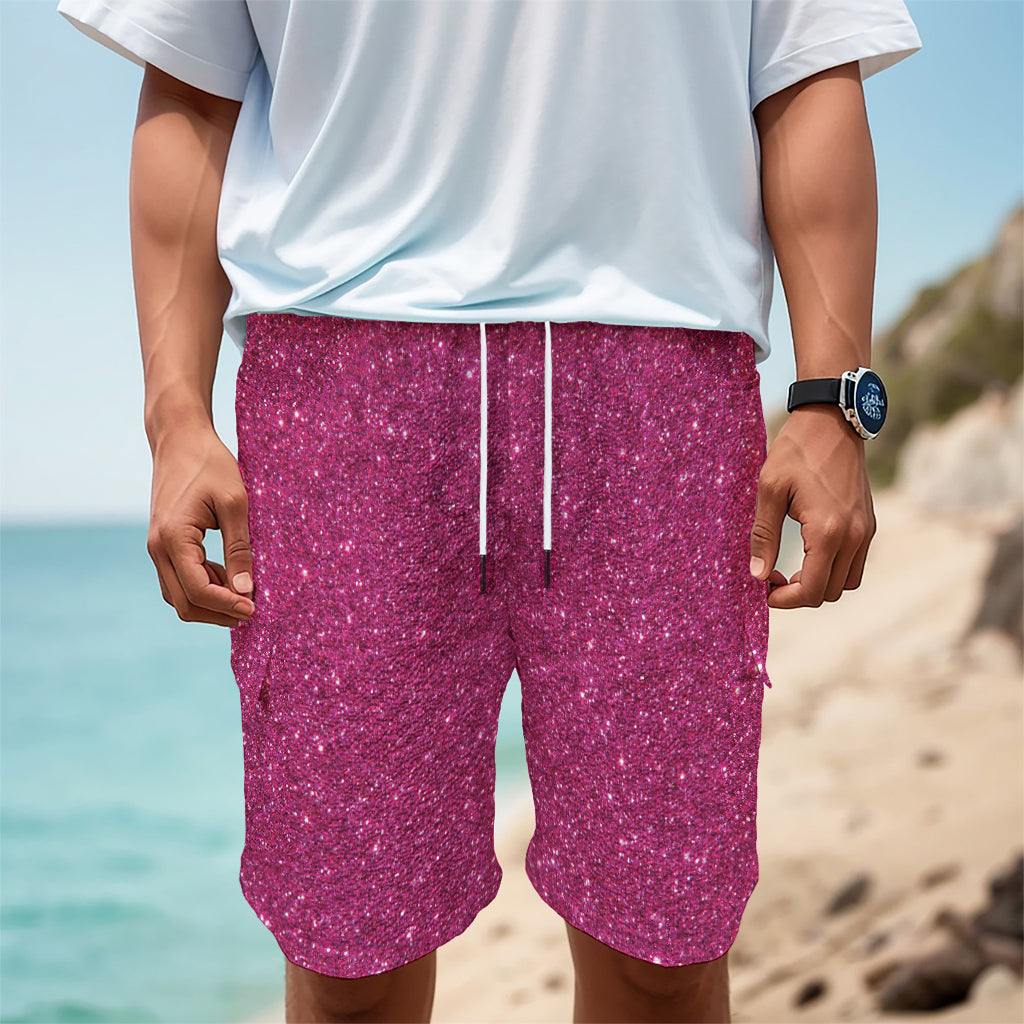Magenta Pink (NOT Real) Glitter Print Men's Cargo Shorts