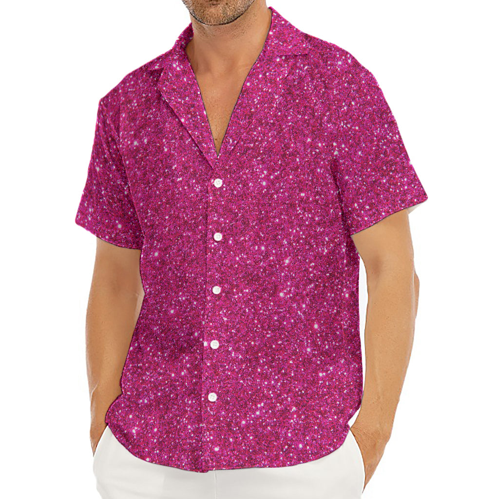 Magenta Pink (NOT Real) Glitter Print Men's Deep V-Neck Shirt