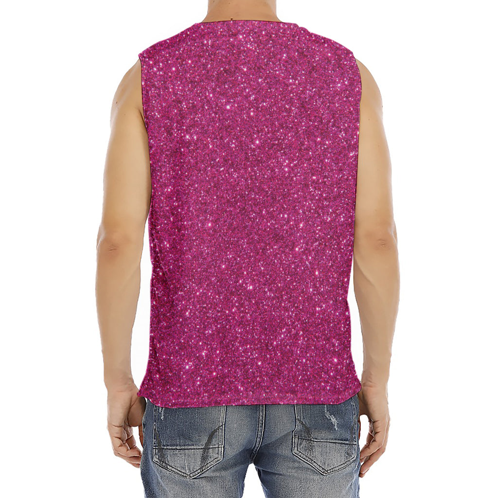 Magenta Pink (NOT Real) Glitter Print Men's Fitness Tank Top