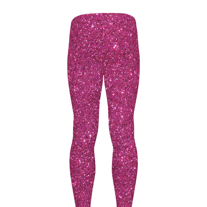 Magenta Pink (NOT Real) Glitter Print Men's leggings