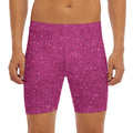 Magenta Pink (NOT Real) Glitter Print Men's Long Boxer Briefs
