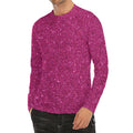 Magenta Pink (NOT Real) Glitter Print Men's Long Sleeve Rash Guard