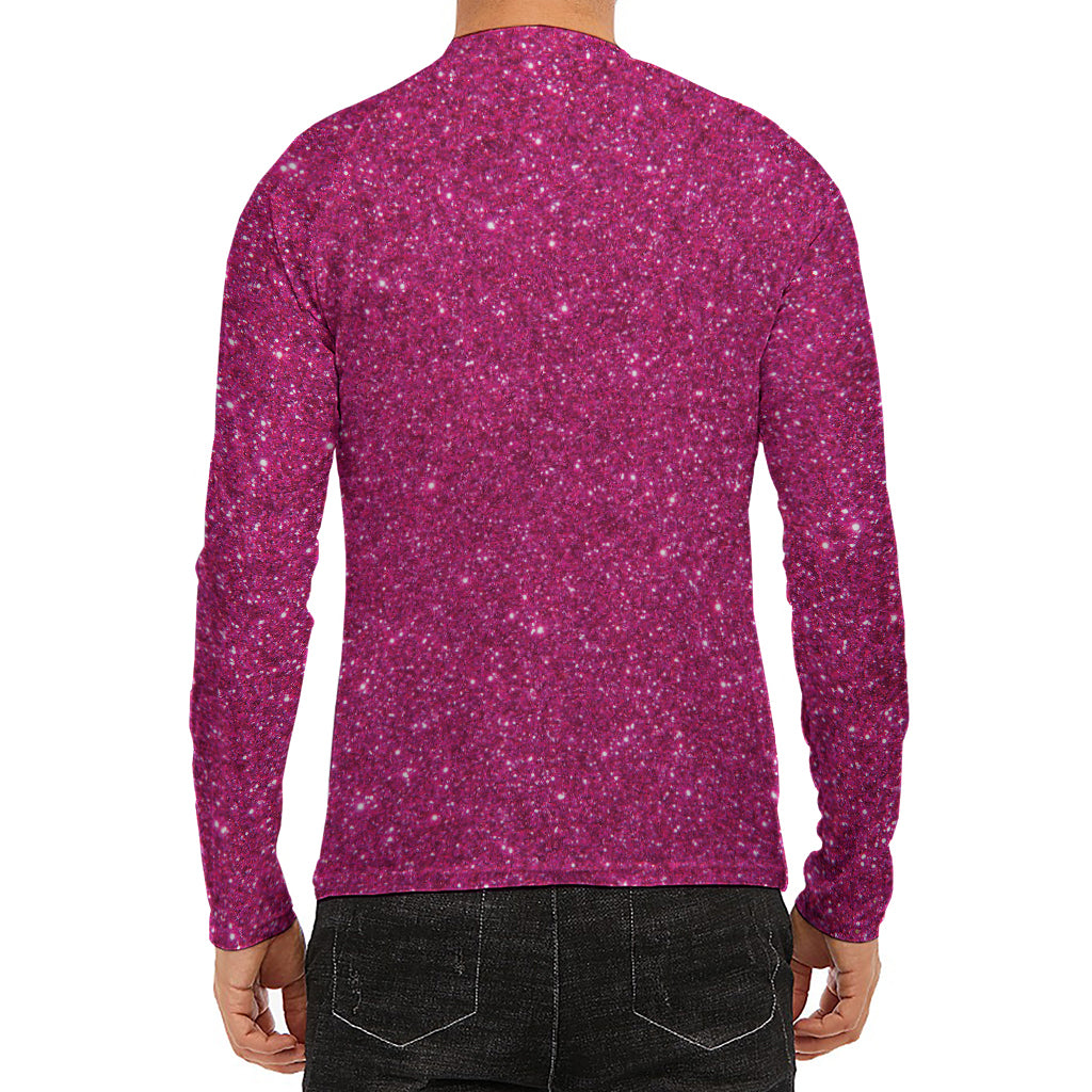 Magenta Pink (NOT Real) Glitter Print Men's Long Sleeve Rash Guard