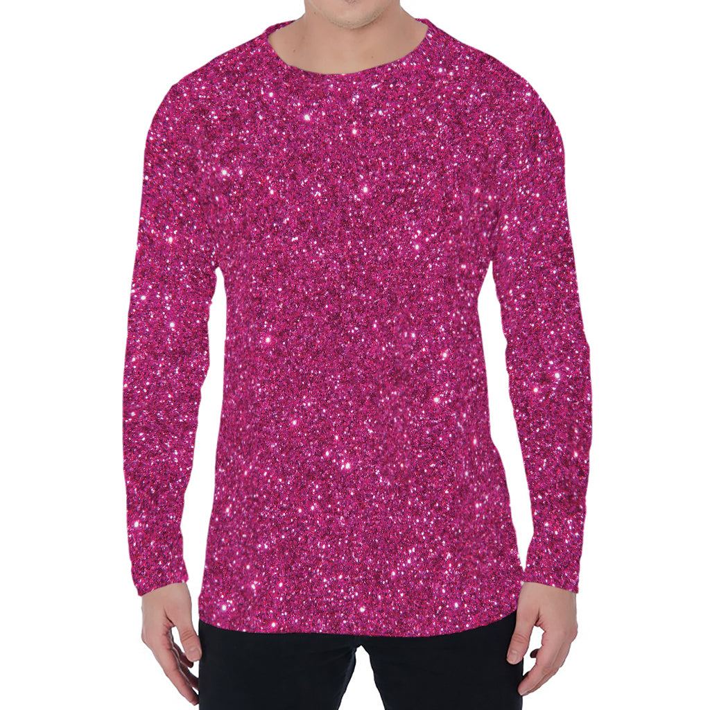 Magenta Pink (NOT Real) Glitter Print Men's Long Sleeve T-Shirt