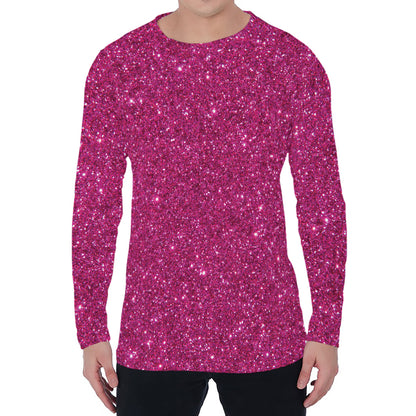 Magenta Pink (NOT Real) Glitter Print Men's Long Sleeve T-Shirt