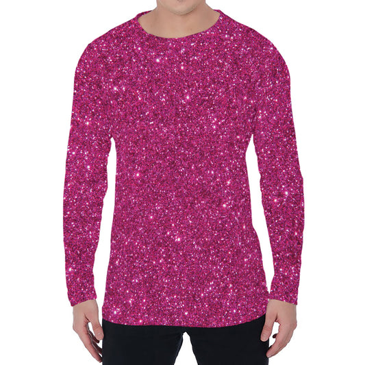 Magenta Pink (NOT Real) Glitter Print Men's Long Sleeve T-Shirt