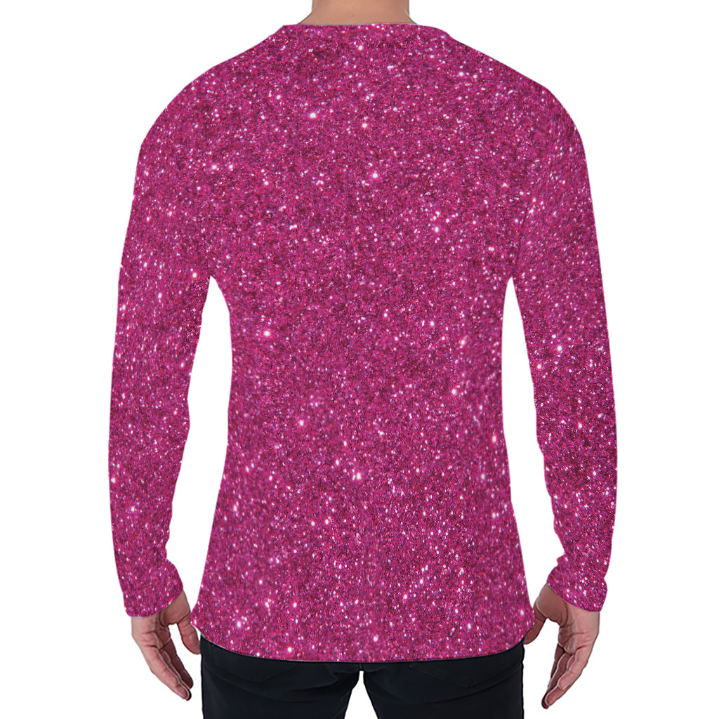 Magenta Pink (NOT Real) Glitter Print Men's Long Sleeve T-Shirt