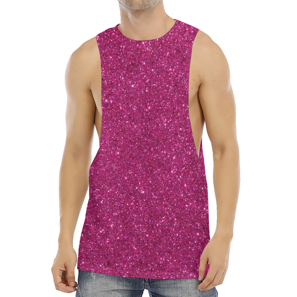 Magenta Pink (NOT Real) Glitter Print Men's Muscle Tank Top