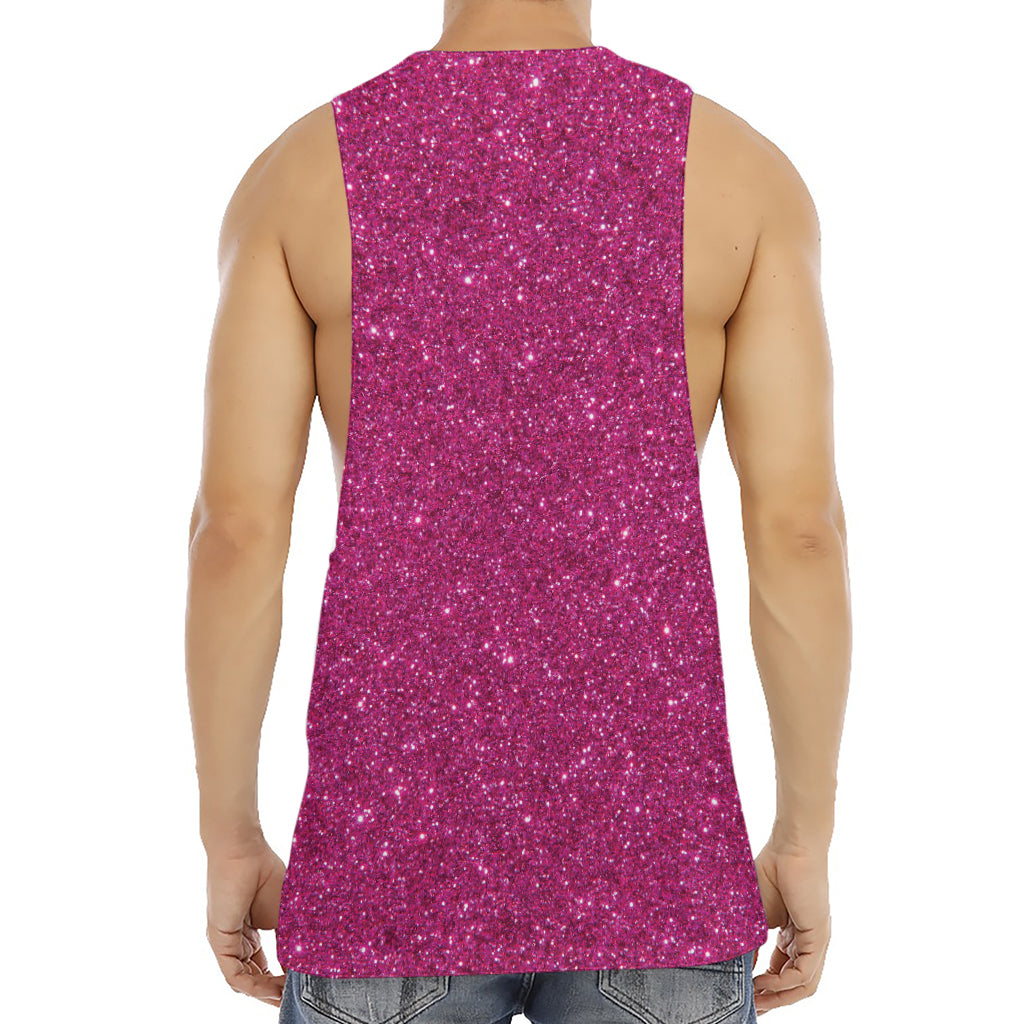 Magenta Pink (NOT Real) Glitter Print Men's Muscle Tank Top