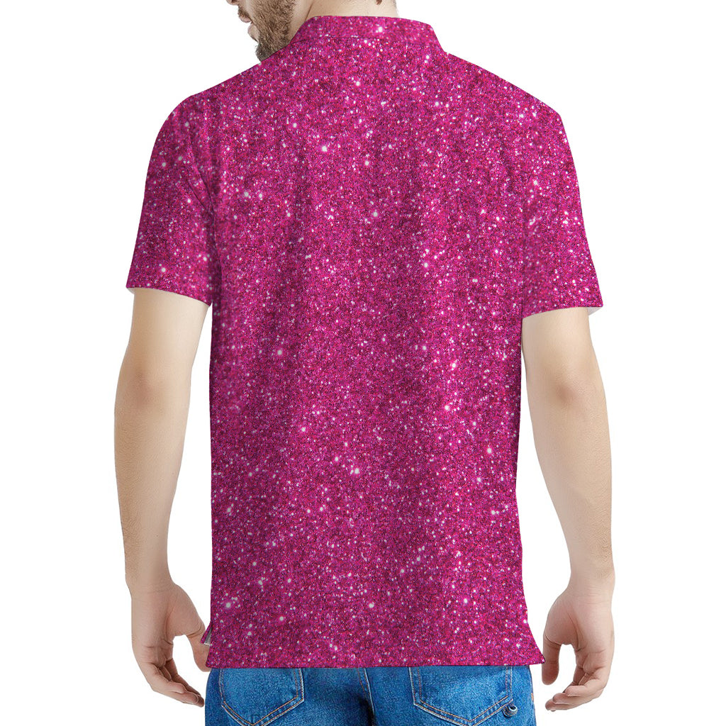 Magenta Pink (NOT Real) Glitter Print Men's Polo Shirt