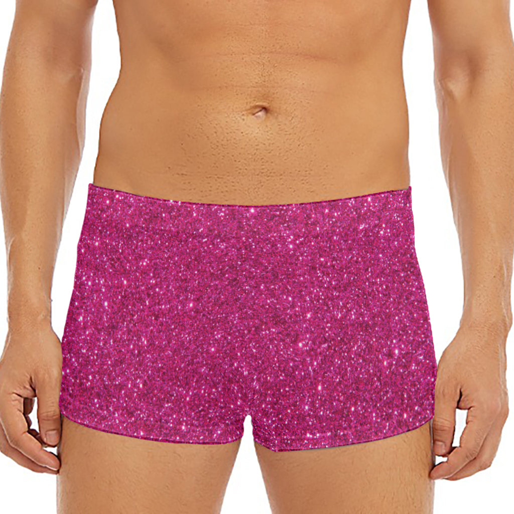 Magenta Pink (NOT Real) Glitter Print Men's Short Boxer Briefs