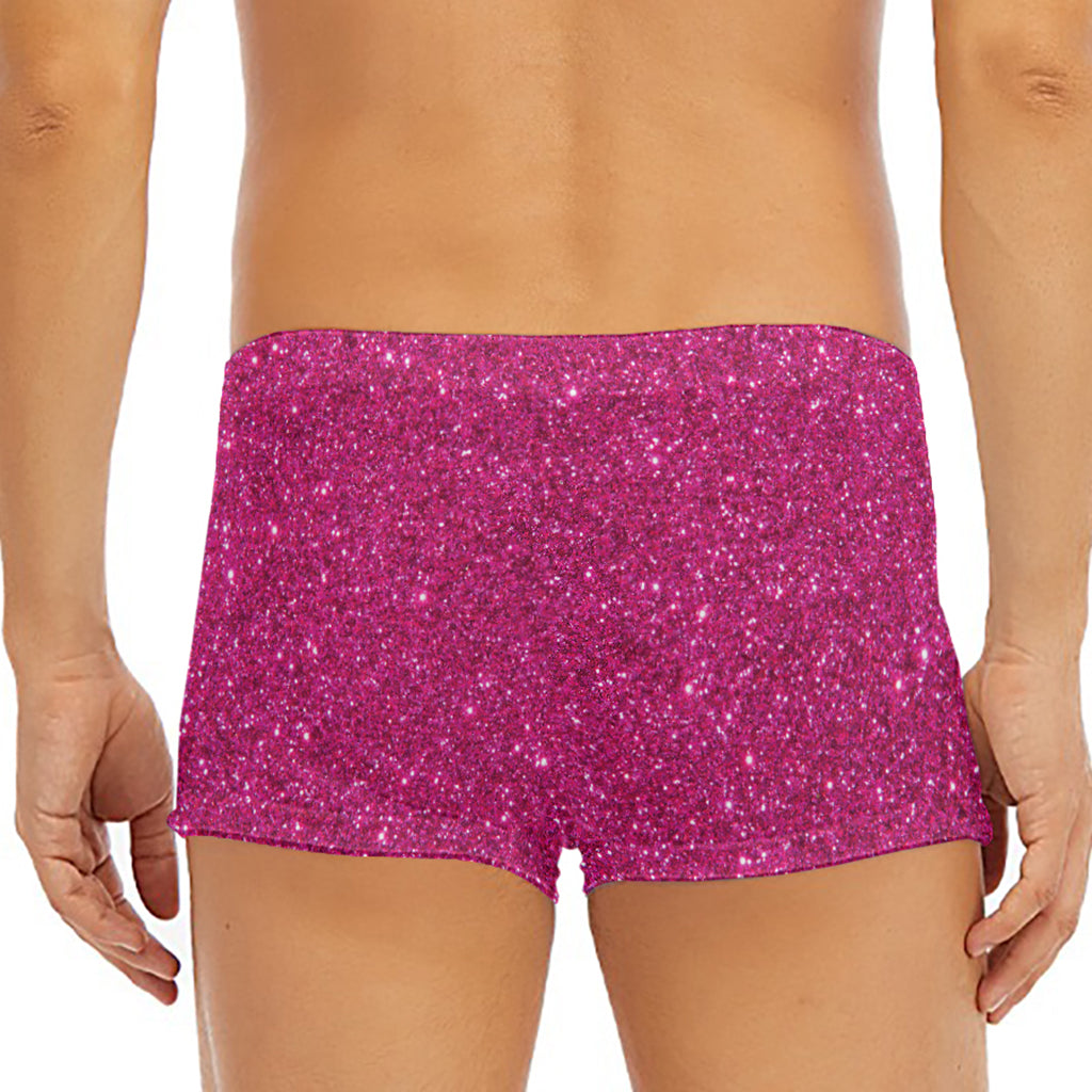 Magenta Pink (NOT Real) Glitter Print Men's Short Boxer Briefs